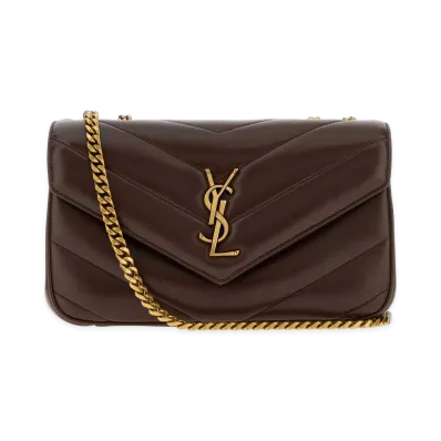 Saint Laurent Women's Leather Small Loulou Shoulder Bag "Beige/Chocolate/Brown"