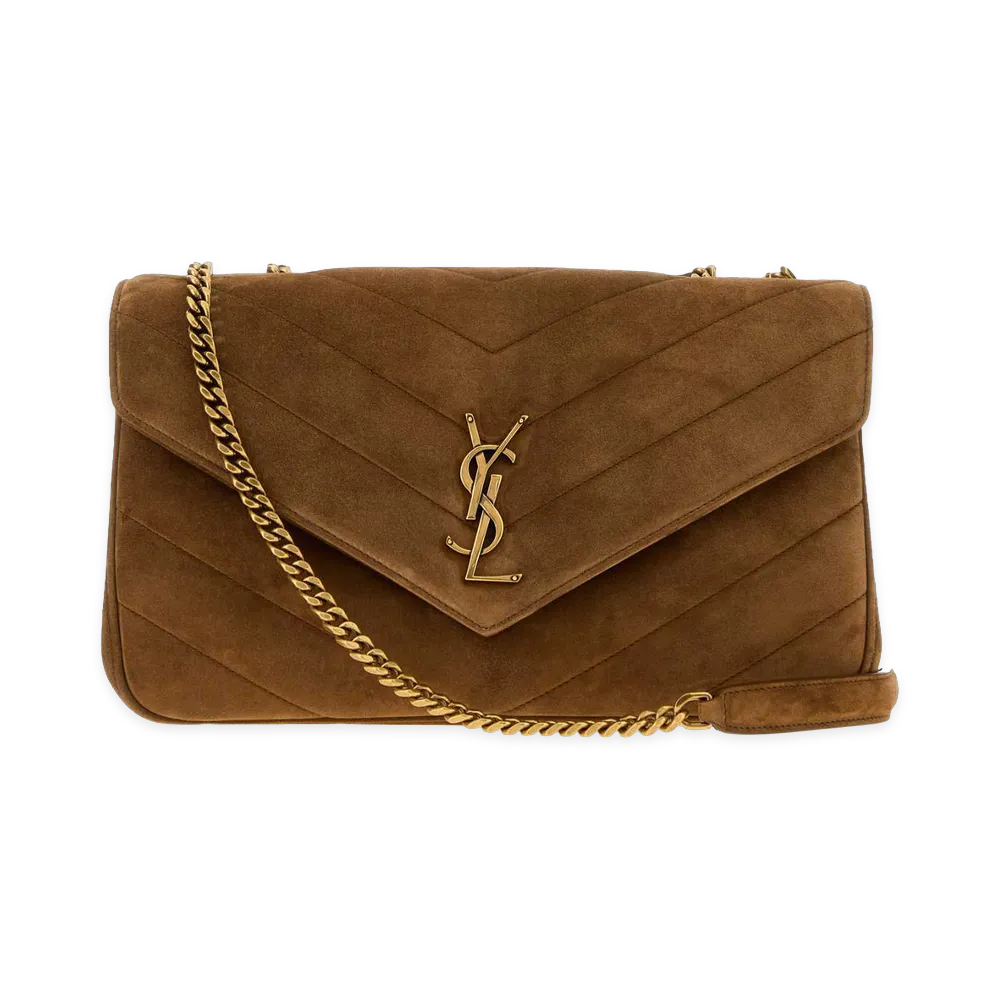 Saint Laurent Women's Caramel Suede Medium Loulou Shoulder Bag "Brown"
