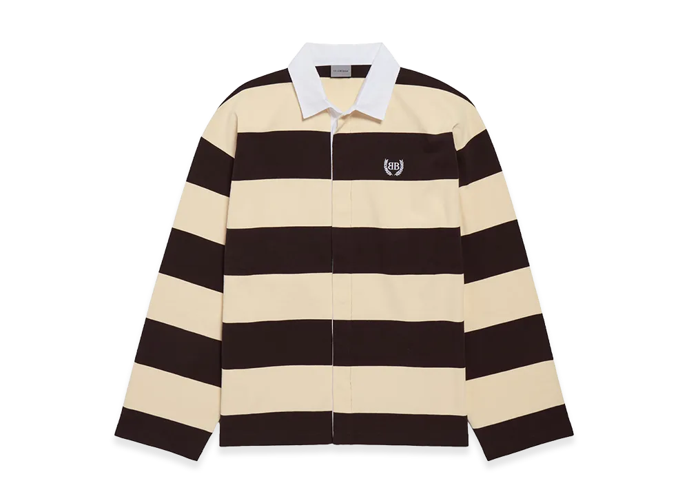 BALENCIAGA Big Stripes Jersey Polo Shirt "Dark Brown/Beige"