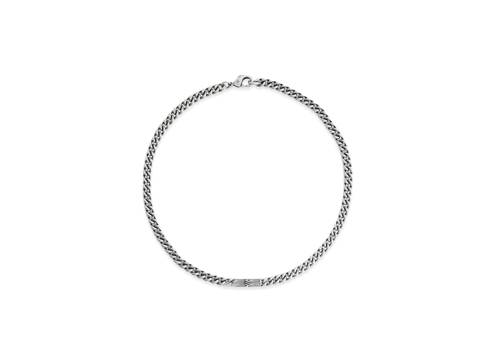 BALENCIAGA BB Icon Thin Gourmette Necklace "Antique Silver"