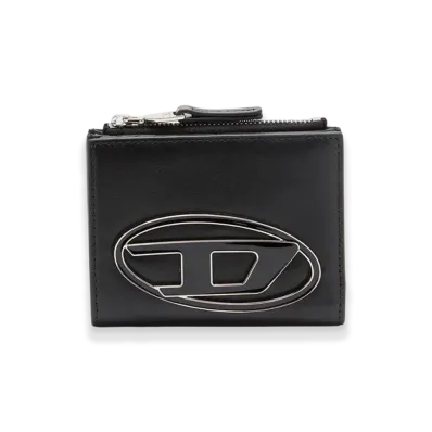 Diesel 1Dr Bi-Fold Zip Ii Small Leather Wallet With Logo Plaque "Black"