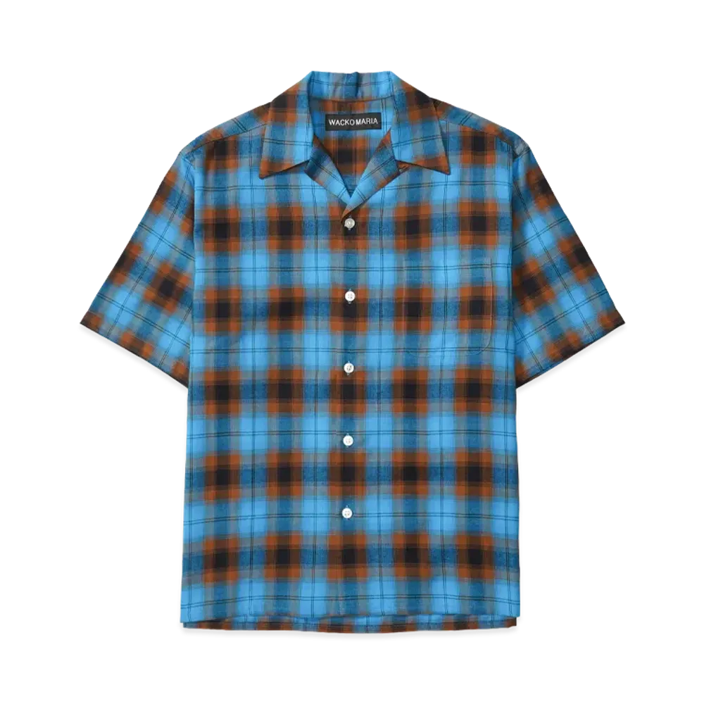 WACKO MARIA Ombre Check Open Collar Shirt "Blue"