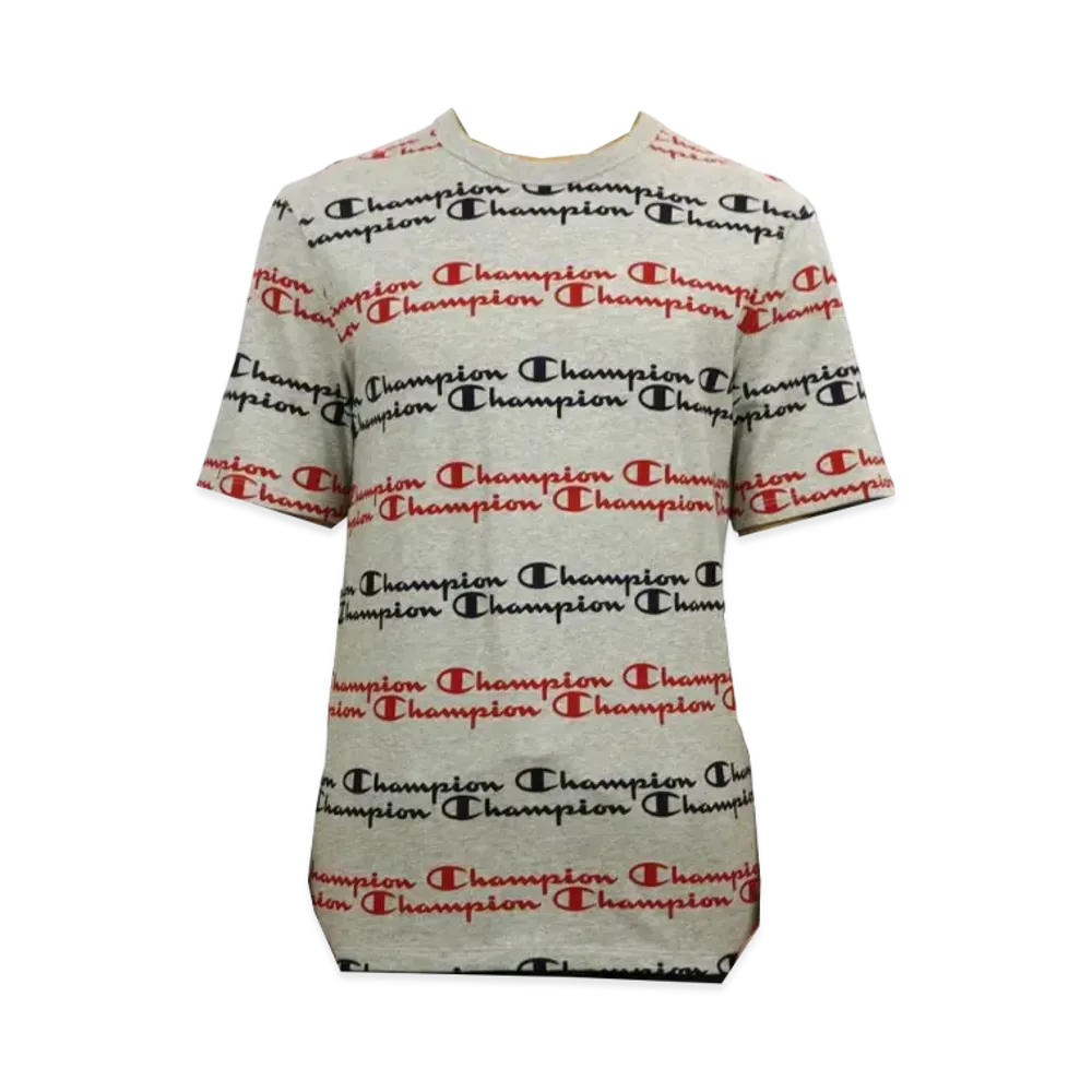 Champion Heritage Tee All Over Script "Grey/Red"
