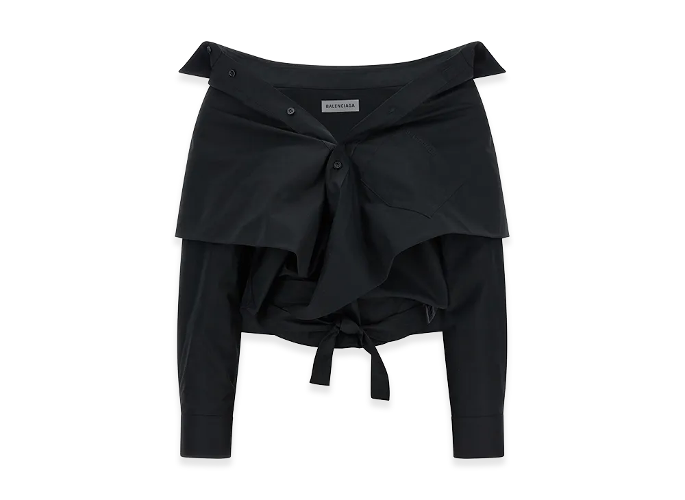 BALENCIAGA Women's Crop Shirt Off The Shoulder "Black"