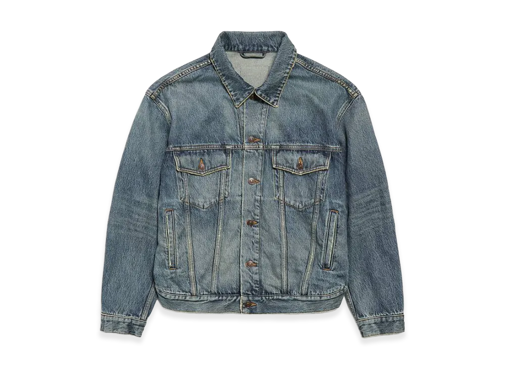 BALENCIAGA Women's Kick Denim Jacket "Dirty Effect Vintage Blue"