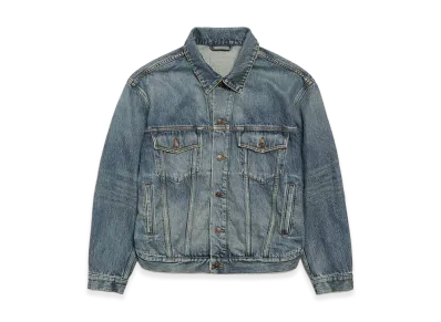 BALENCIAGA Women's Kick Denim Jacket "Dirty Effect Vintage Blue"