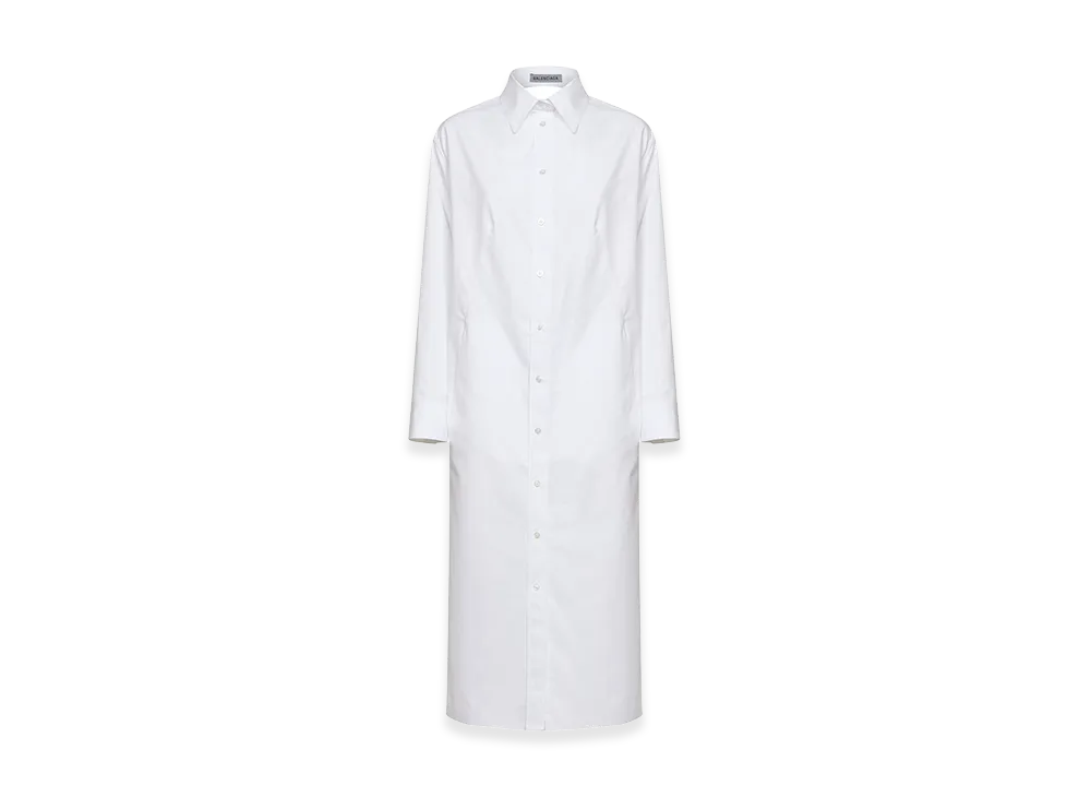 BALENCIAGA Women's Long Chemisier Dress With Drape On The Back "White"