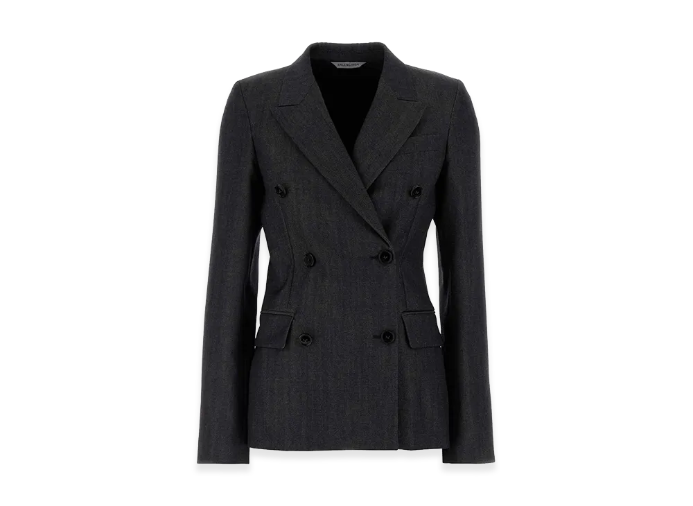 BALENCIAGA Women's Double-Breasted Tailored Jacket In Wool Twill In Denim Look "Dark Navy"