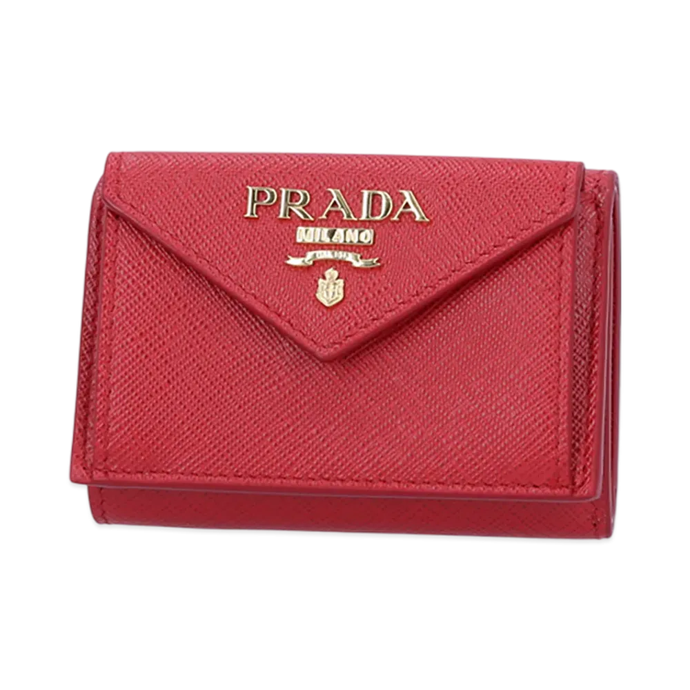 PRADA Saffiano Metal 3Fold Tiny Wallet "Red"