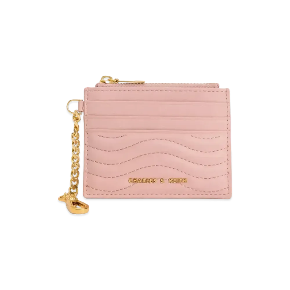 CHARLES & KEITH Obriel Stitch Trim Zip Card Holder "LightPink"