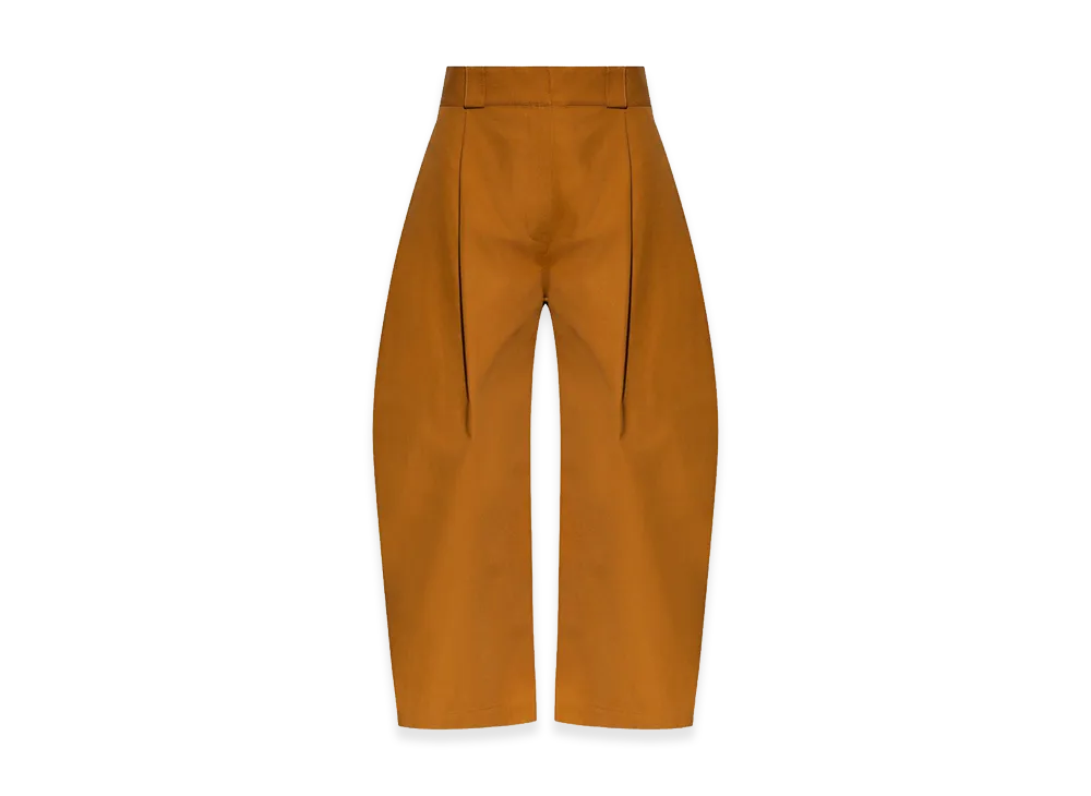 BALENCIAGA Women's Barrel-Leg Pleated Long Bermudas Pant "Brown"