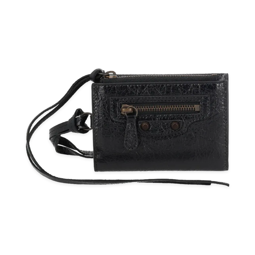BALENCIAGA Portafoglio Trifold Con Tracolla Le City "Black"