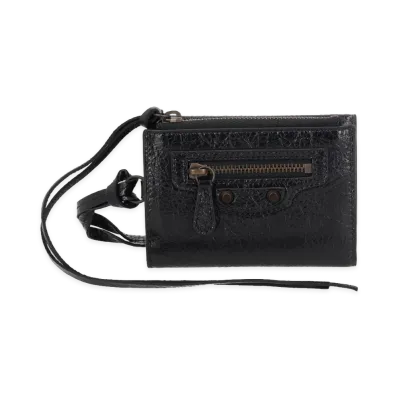 BALENCIAGA Portafoglio Trifold Con Tracolla Le City "Black"