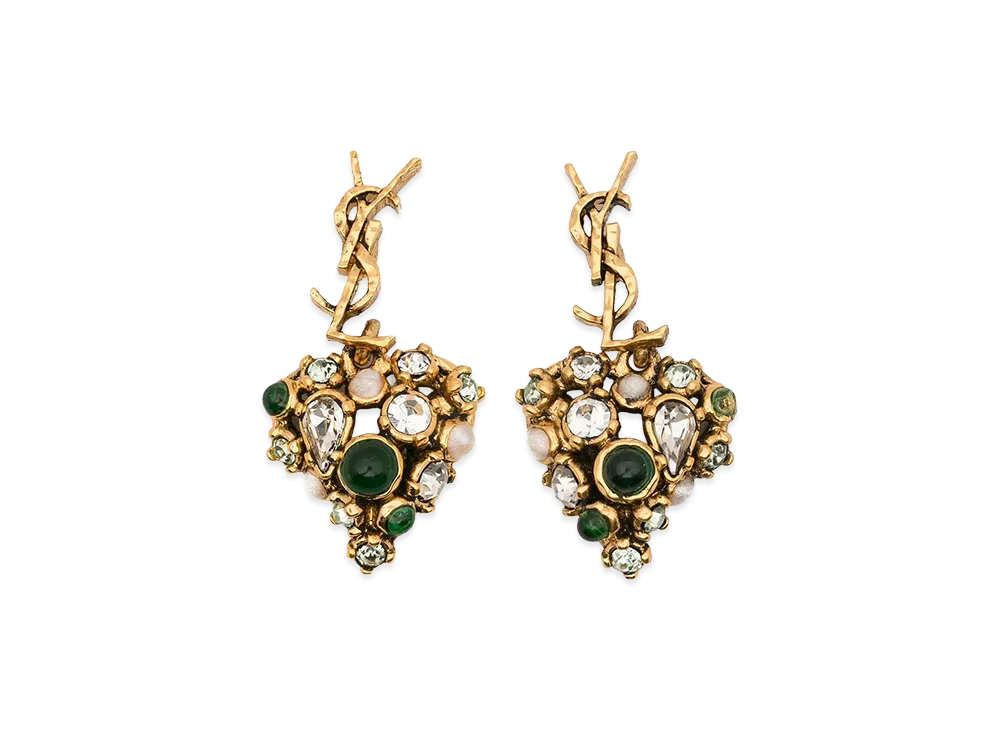 Saint Laurent Women's Heart Pendant Hammered Cassandre Earrings "Gold"