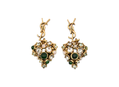 Saint Laurent Women's Heart Pendant Hammered Cassandre Earrings "Gold"