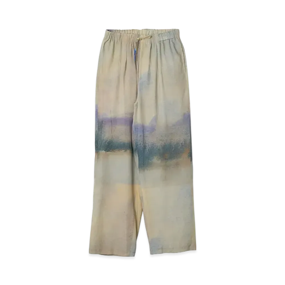 YOKE Landscape Printed Cotton Silk Rayon Twill Easy Pants "Beige"
