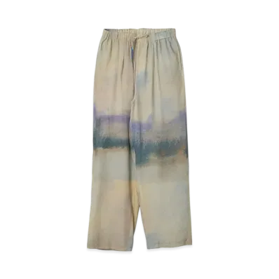 YOKE Landscape Printed Cotton Silk Rayon Twill Easy Pants "Beige"
