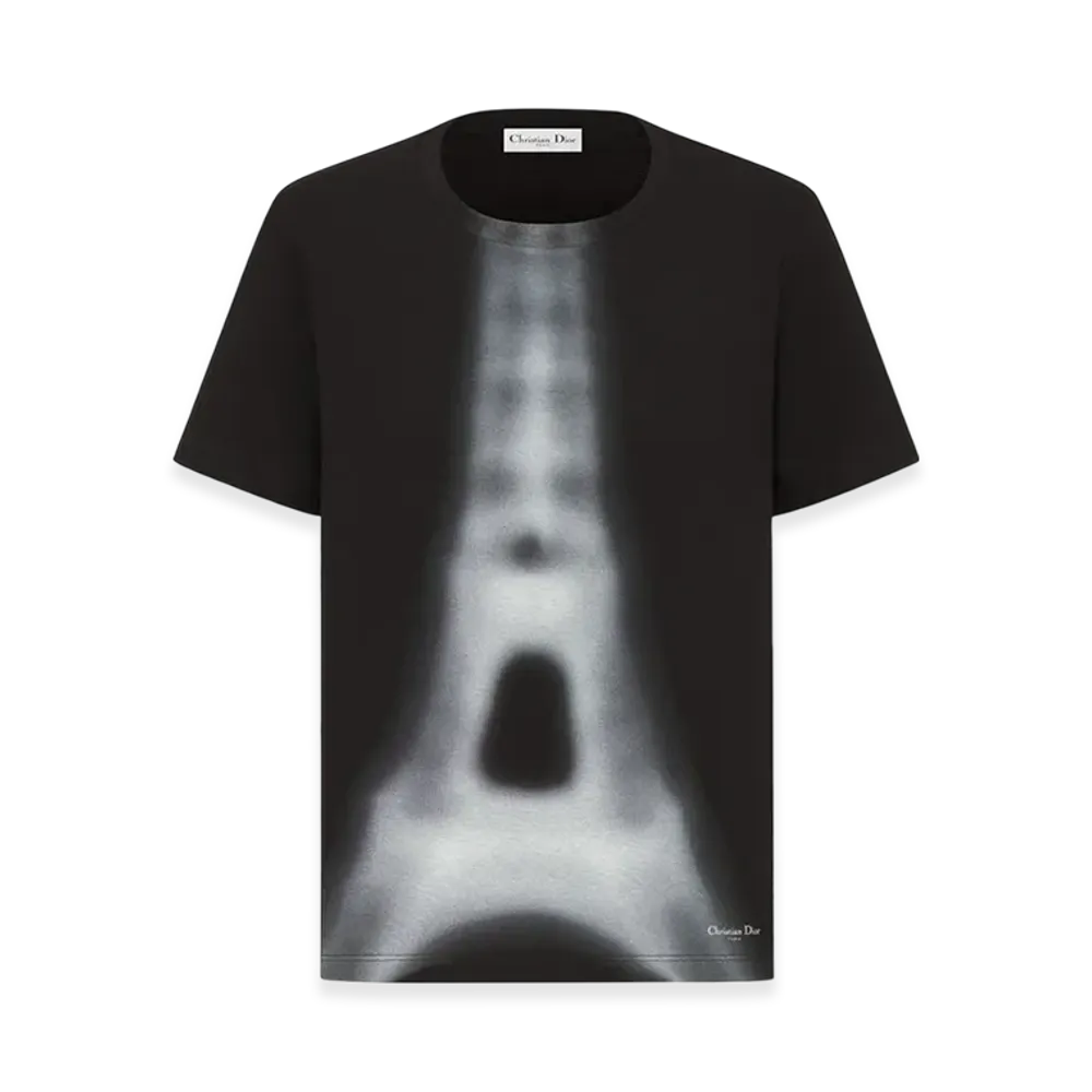 Dior Women's T-Shirt Linen Jersey Eiffel Tower Motif "Black/White"