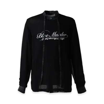 DAIRIKU Skelton Layered Check Tie Shirt "Black/Grey"