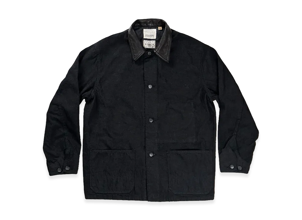 GDC x FULLCOUNT Leather Collar Denim Chore Jacket "Black"
