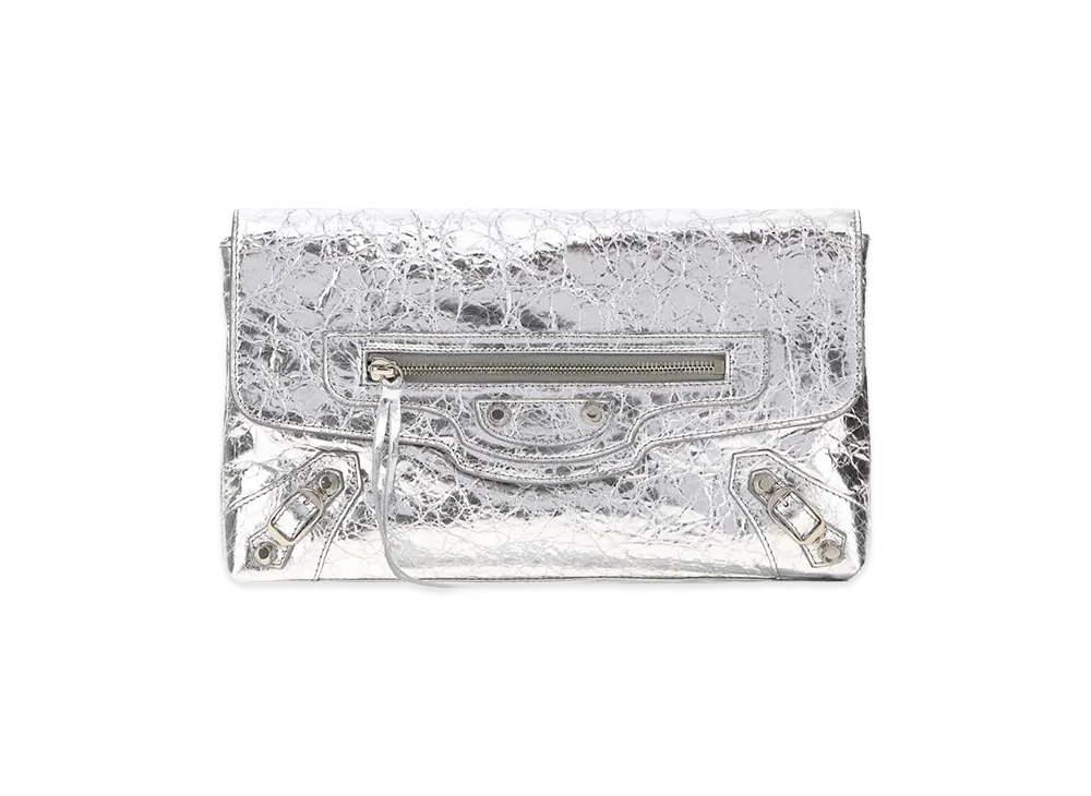 BALENCIAGA Women's Leather Le City Clutch "Silver"