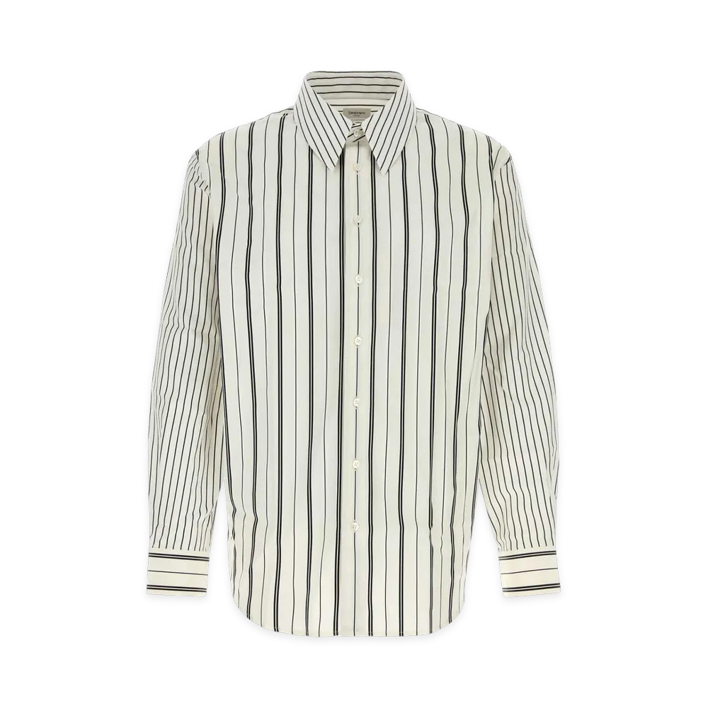 Saint Laurent Winchester Shirt In Satin-Stripe Cotton Poplin "White/Black"
