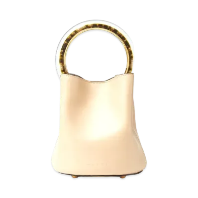 Marni PANNIER Bag in Calf Leather with Resin and Metal Handle "White"