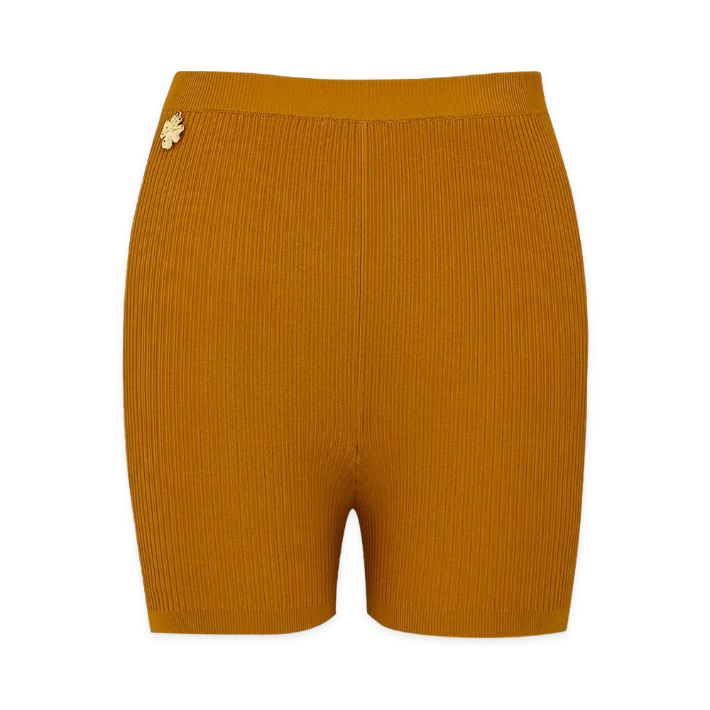 Saint Laurent Women's Ribbed Knit Cycling Shorts "Orange"