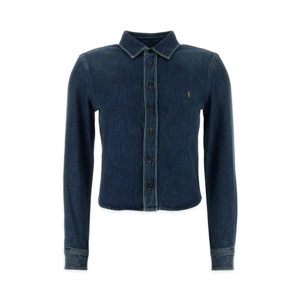 Saint Laurent Women's Cassandre Denim Shirt "Reef Blue"