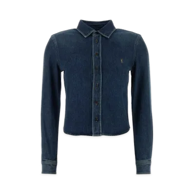 Saint Laurent Women's Cassandre Denim Shirt "Reef Blue"
