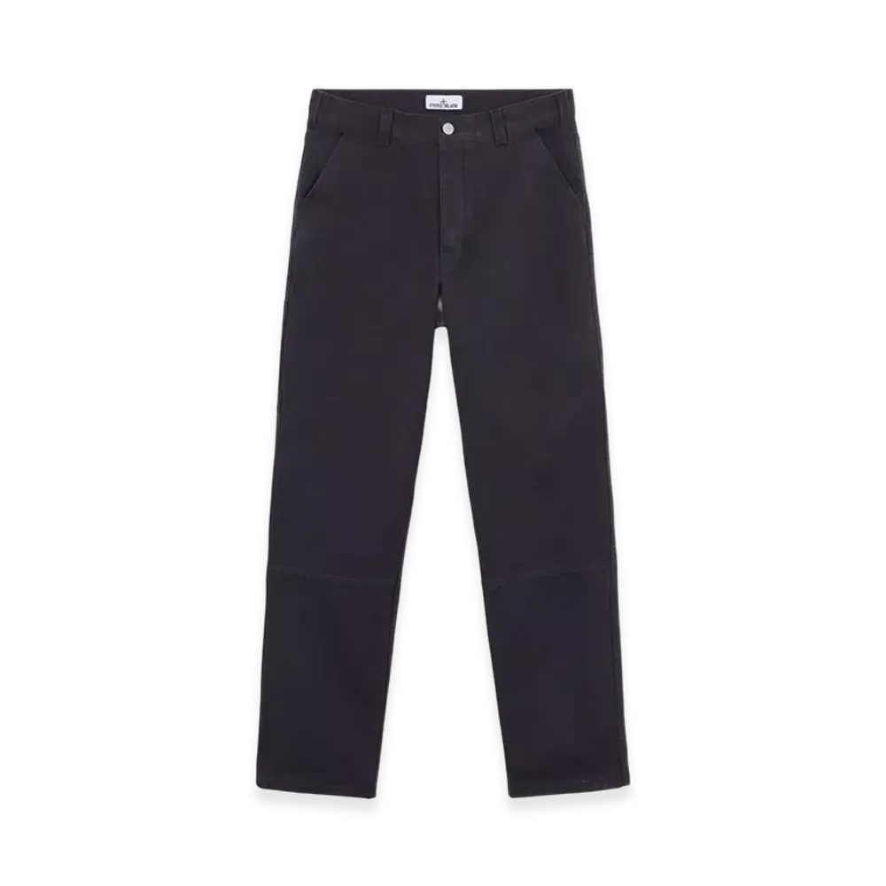 Stone Island 320X9 Plated Cotton Canvas Stone Island Marina Chino Pants with Worn Effect - 24FW "Ink Blue"