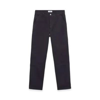 Stone Island 320X9 Plated Cotton Canvas Stone Island Marina Chino Pants with Worn Effect - 24FW "Ink Blue"