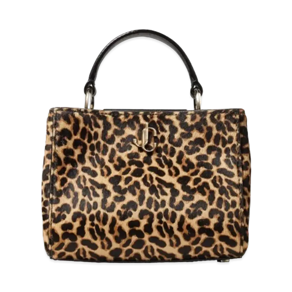 Jimmy Choo Varenne Top Handle Mini Leopard Print Pony Top Handle Mini Bag With Light JC Logo "Light Gold/Natural"