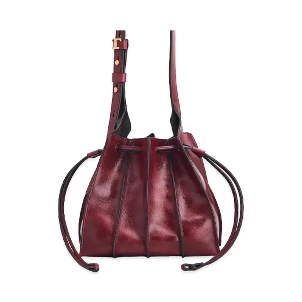 TOD'S Leather Tack Shoulder Bag Mini "Bordeau"
