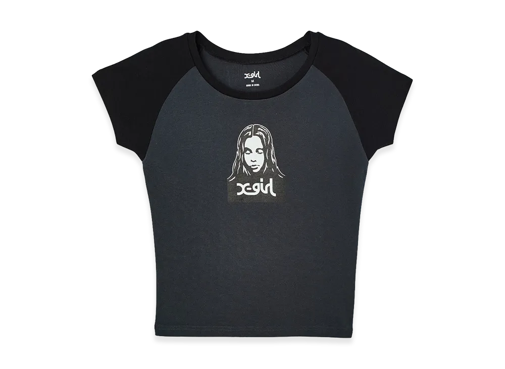X-Girl Women's Face Raglan S/S Baby Tee "Charcoal"