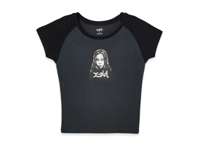 X-Girl Women's Face Raglan S/S Baby Tee "Charcoal"