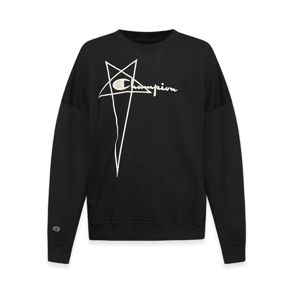 Rick Owens x Champion Logo Crewneck Sweatshirt "Black"