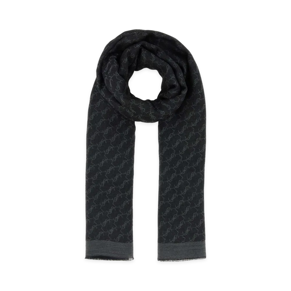 Saint Laurent Embroidered Cashmere Scarf "Black"