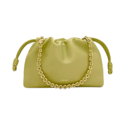 LOEWE Medium Flamenco Purse in Mellow Nappa Lambskin "Light Moss"