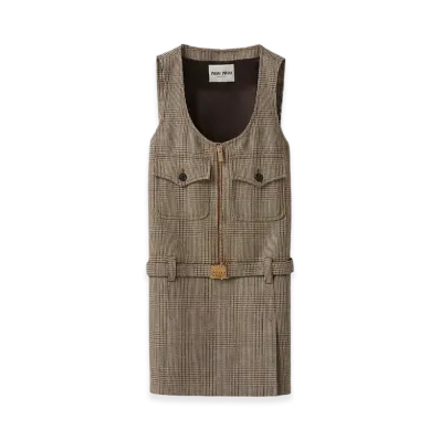 MIU MIU Women's Prince of Wales Check Dress "Tobacco"
