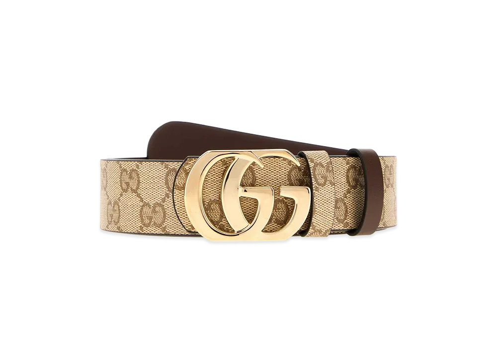 GUCCI GG Fabric Reversible GG Marmont Belt "Sand/Brown"