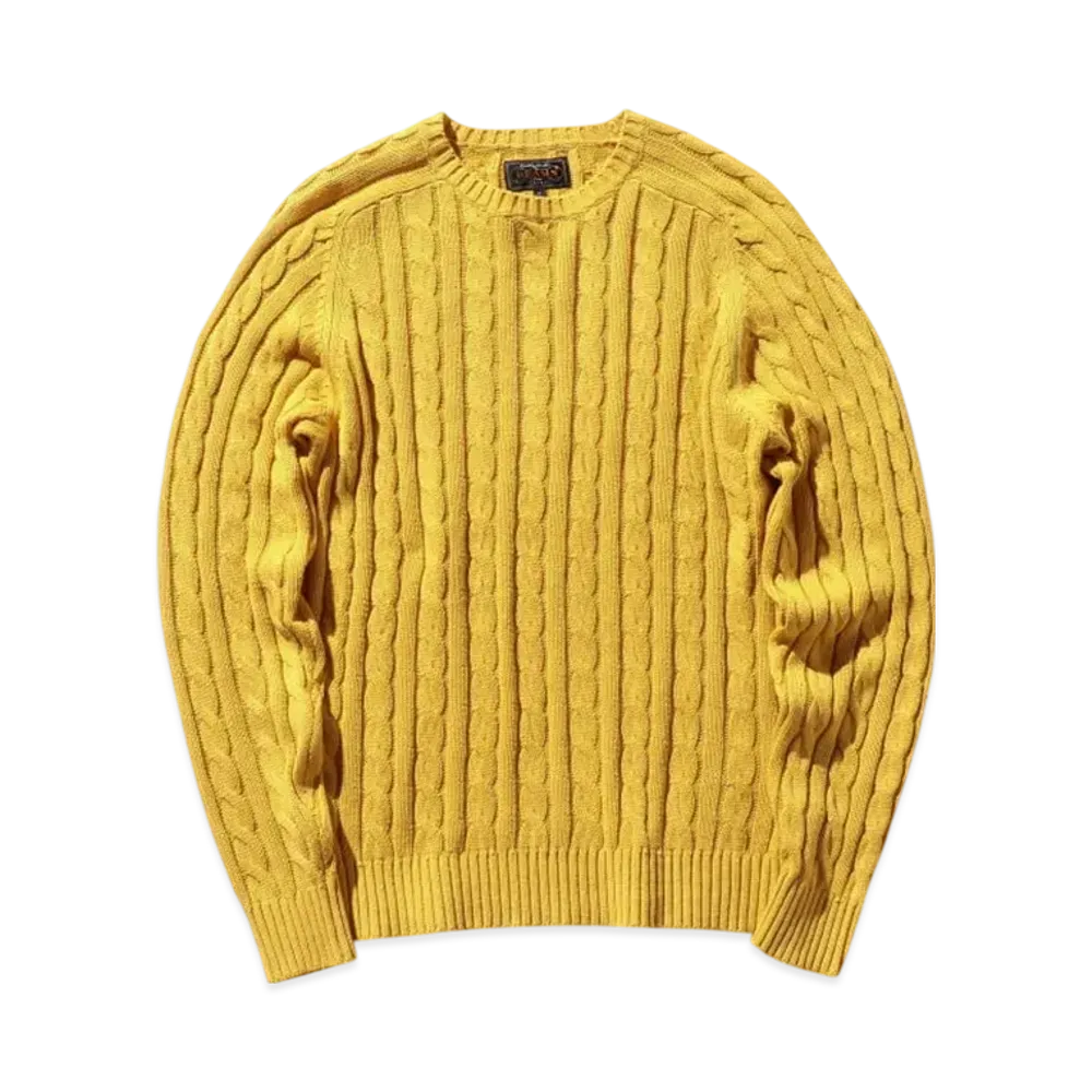 BEAMS Crew Cable Cotton Linen "Musterd"