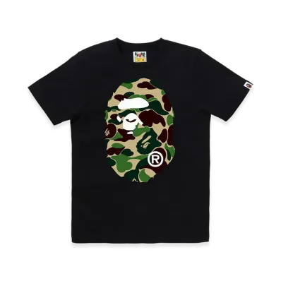 A BATHING APE Ladies Abc Camo Big Ape Head Tee "Black/Green"