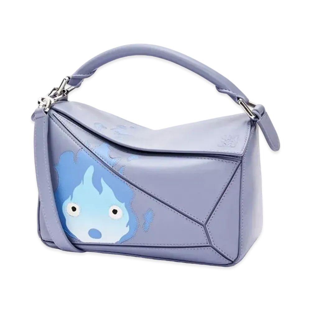 LOEWE x Howl's Moving Castle Calcifer Small Puzzle Bag In Satin Calfskin "Blueberry"