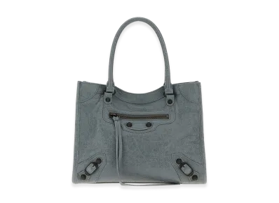 BALENCIAGA Women's Leather Mini Le City Handbag "Blue Grey"