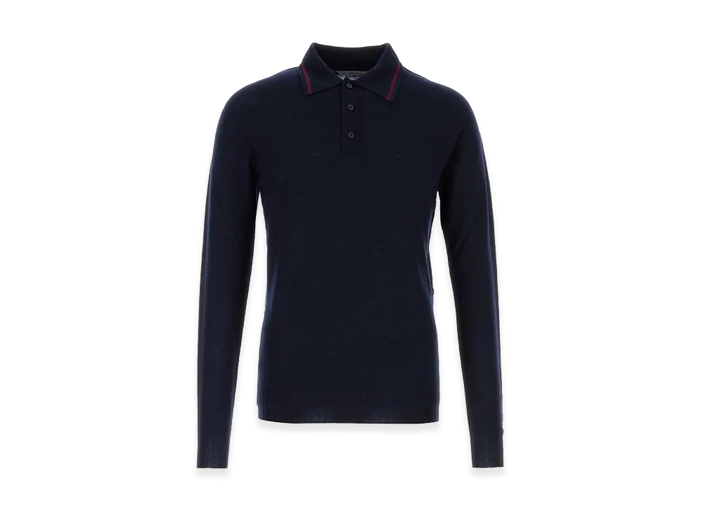 BALENCIAGA Wool Long Sleeve Polo Shirt "Midnight Blue"