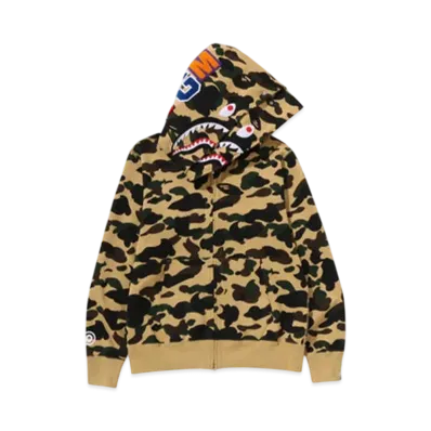A BATHING APE 1St Camo Shark Full Zip Double Hoodie "Yellow"