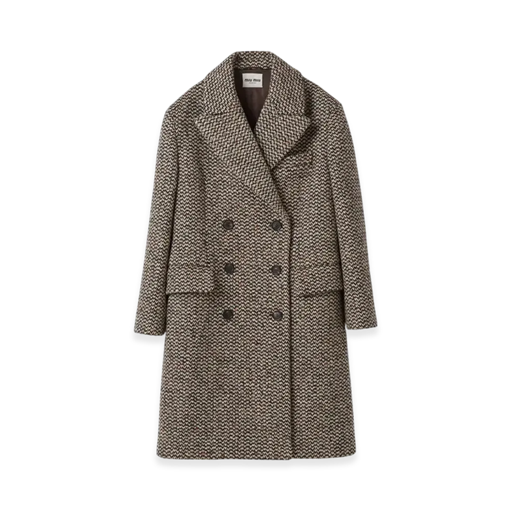 MIU MIU Women's Double Breasted Boucle Coat "Cocoa Brown"
