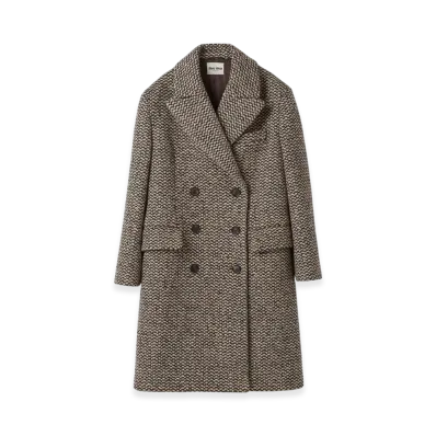 MIU MIU Women's Double Breasted Boucle Coat "Cocoa Brown"
