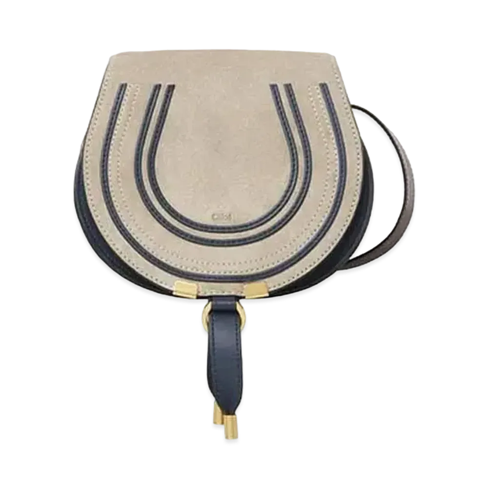 Chloe Mini Marcie Saddle Bag In Suede & Grained Calfskin "Grey"